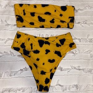 Black and yellow cheetah high cut bikini set